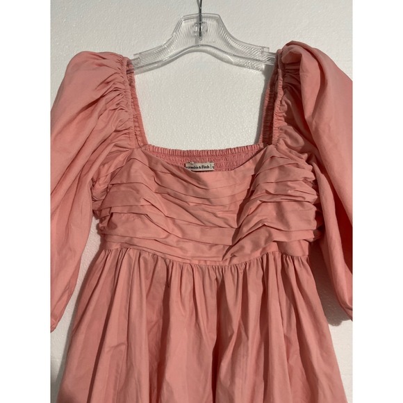 Abercrombie & Fitch Pink Emerson Poplin Puff Sleeve Babydoll Mini Dress Sz Sm - Picture 7 of 9